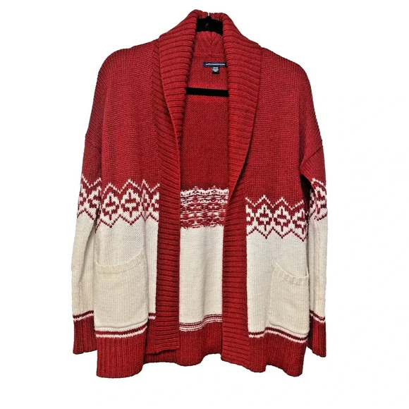 American Eagle Wool Blend Chunky Open Cardigan Sweater Women S Holiday Western - Picture 1 of 8
